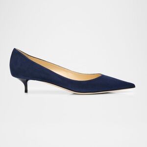 💙NWT JIMMY CHOO AMELIA, NAVY SUEDE KITTEN HEEL PUMPS SIZE 40